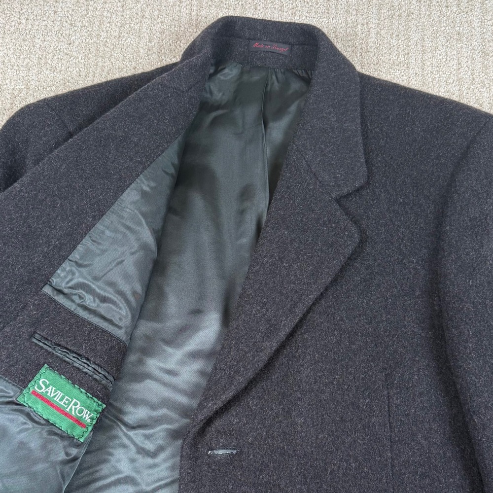 Savile Row Mens 40R Charcoal Gray Wool Cashmere Blend Overcoat Trench Jacket